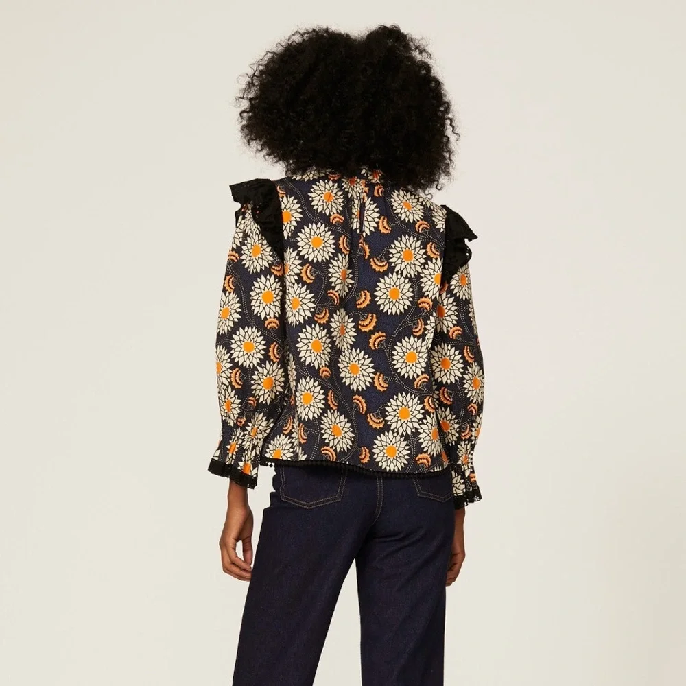 The Odells Samia Daisy Rufffle Top in Twilight Medium - Picture 2 of 8